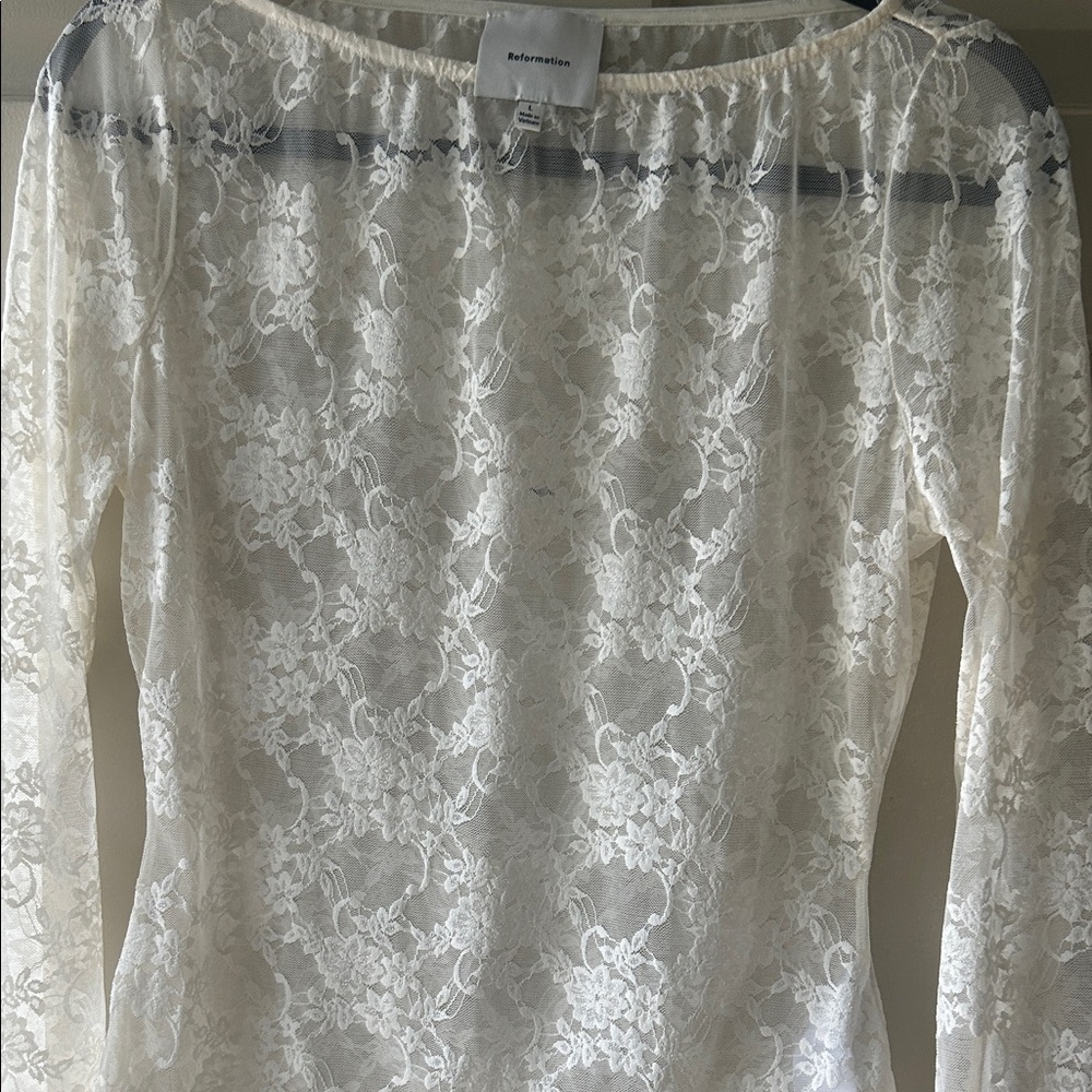 Reformation Ivory Floral Lace Blouse